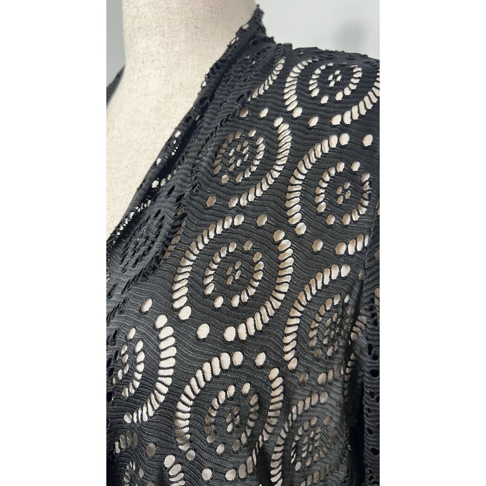 CATALINA (XL) Black Open Lace Swimsuit Beach-Pool-Cover Up-Tie-Knit Kimono-Sheer - Picture 7 of 16